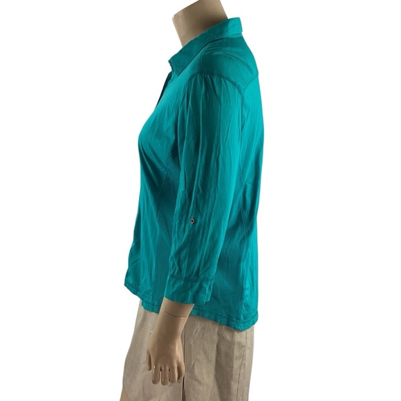L.L. Bean Button Front 3/4 Sleeve Shirt Turquoise Blue XL - Picture 4 of 7